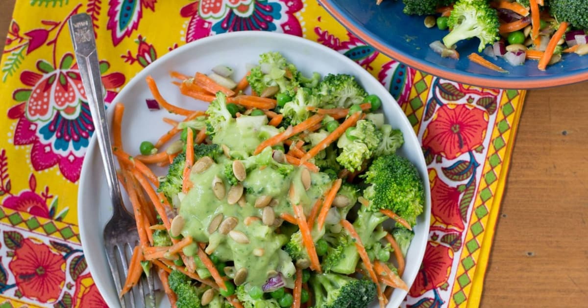 Healthy Broccoli Salad with Zingy Avocado Dressing