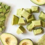 halved, mashed, and diced avocados for a post about freezing avocados