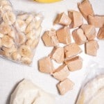 bananas frozen in cubes, pureed in bag, whole in bag, and sliced in bag