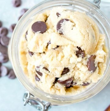 chocolate chip cookie dough in a glass jar