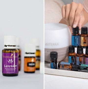collage of Young Living oils and doTerra oils