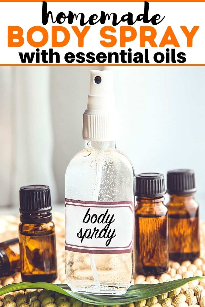 homemade essential oil body spray image with pinterest text overlay