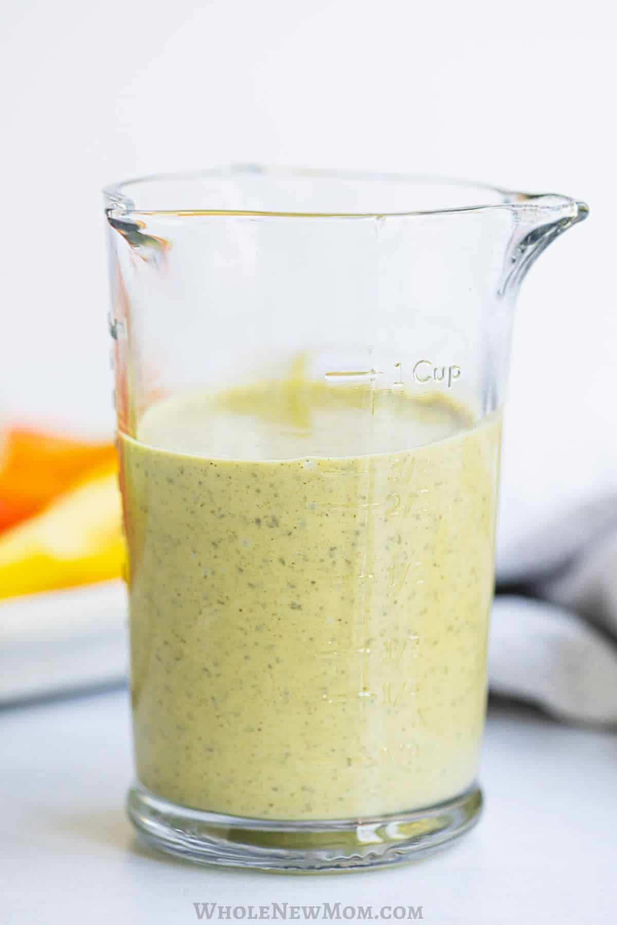 vegan ranch dressing in jar.