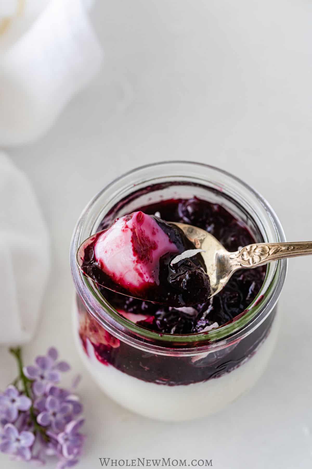 blueberry syrup in panna cotta
