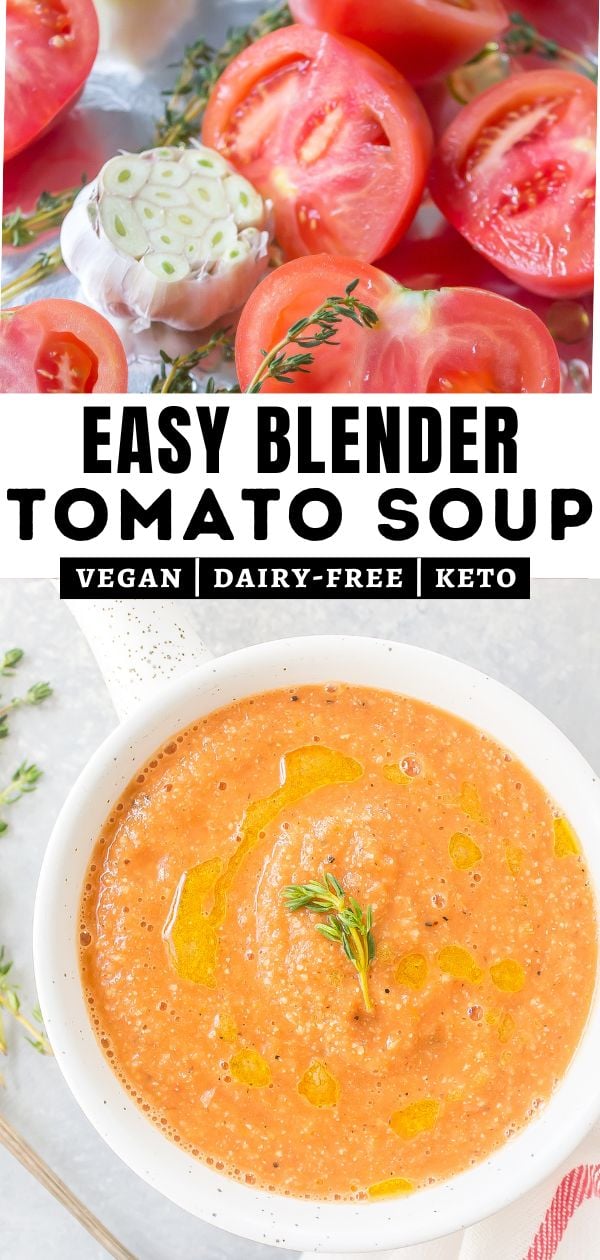 collage of sliced tomatoes and garlic and tomato soup.