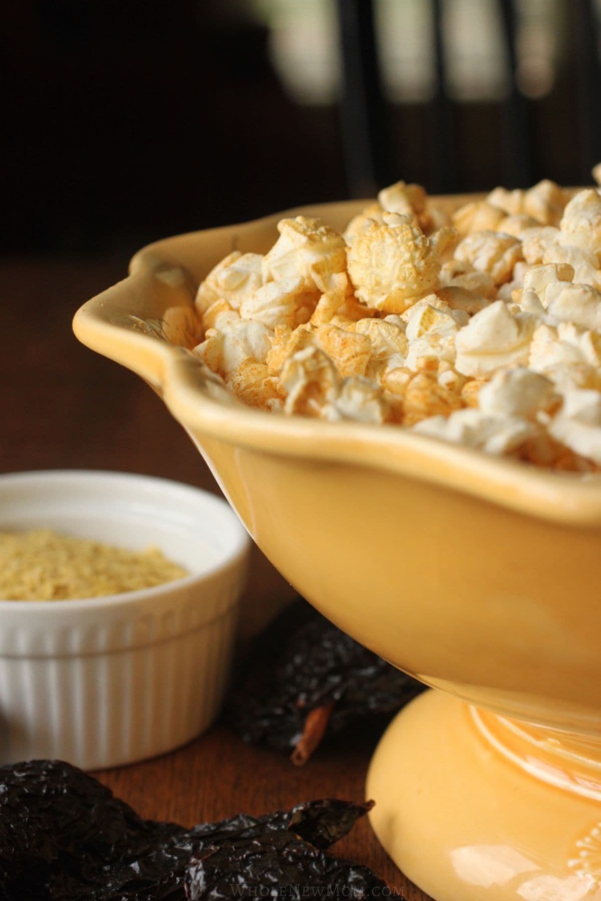 dorito popcorn in yellow bowl.