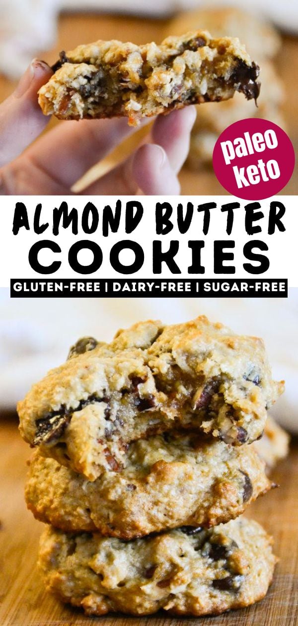 paleo almond butter cookies collage with text overlay for Pinterest.