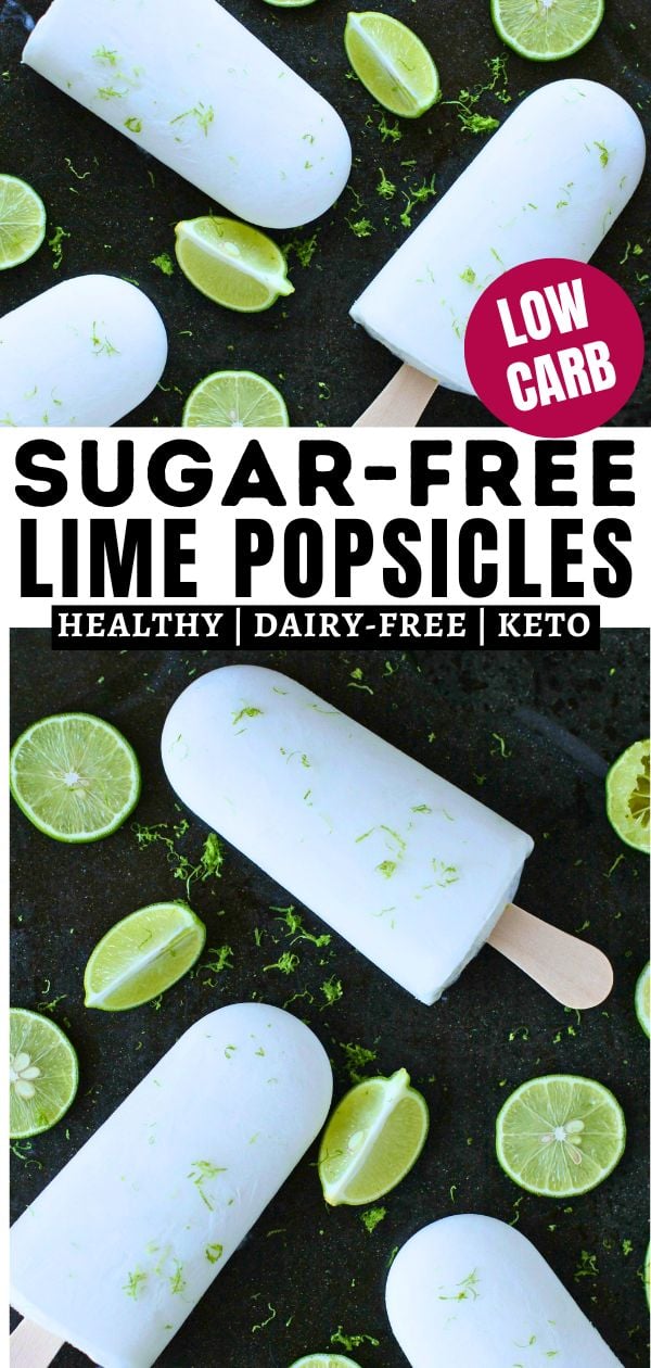 sugar-free lime popsicles with text overlay for Pinterest.