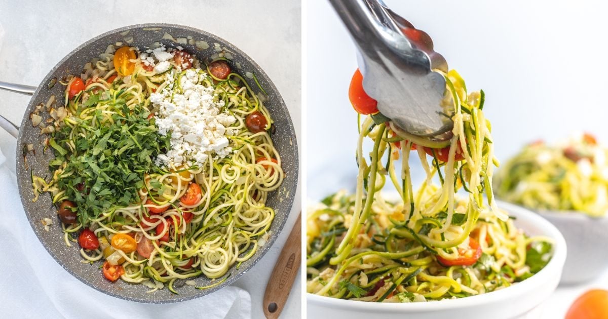 zucchini noodles with cherry tomatoes step by step.