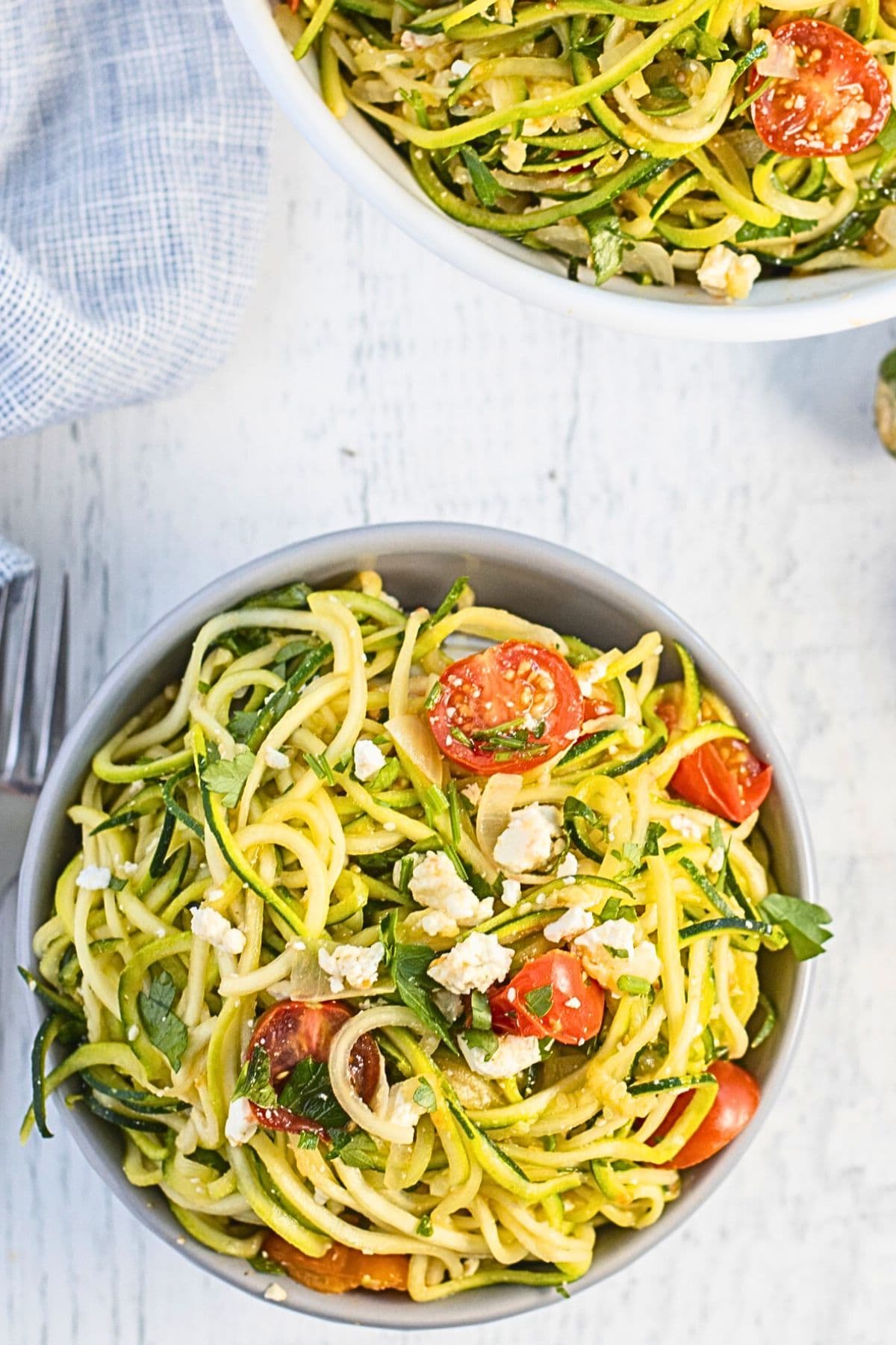zucchini noodles with cherry tomatoes.