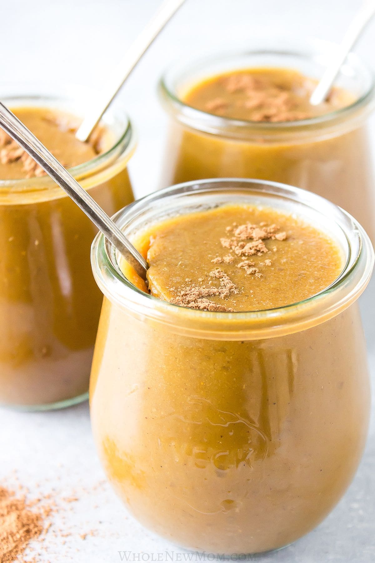 healthy pumpkin custard in glass jar.