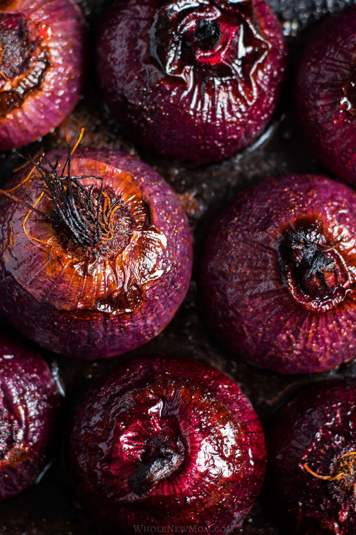 baked balsamic onions in baking pan