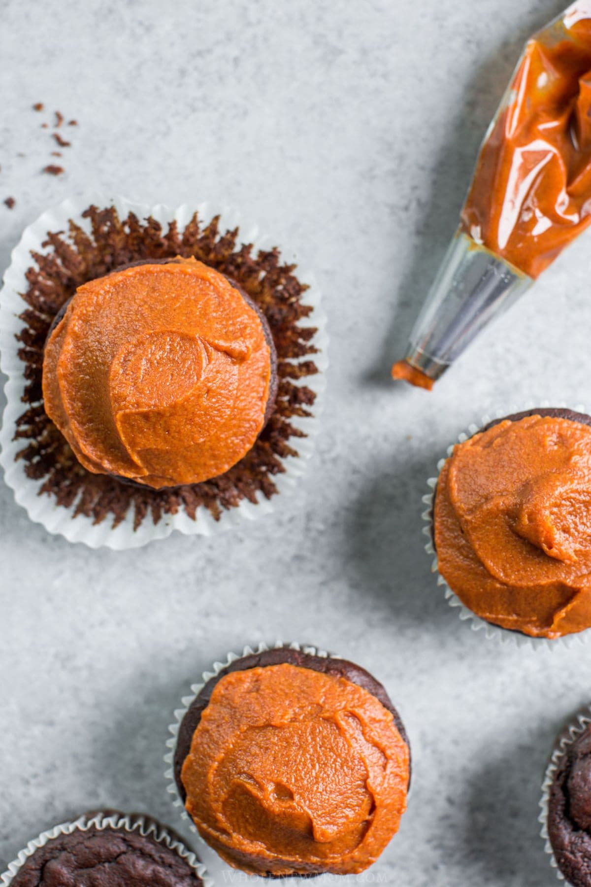 sweet potato frosting on paleo chocolate cupcakes.