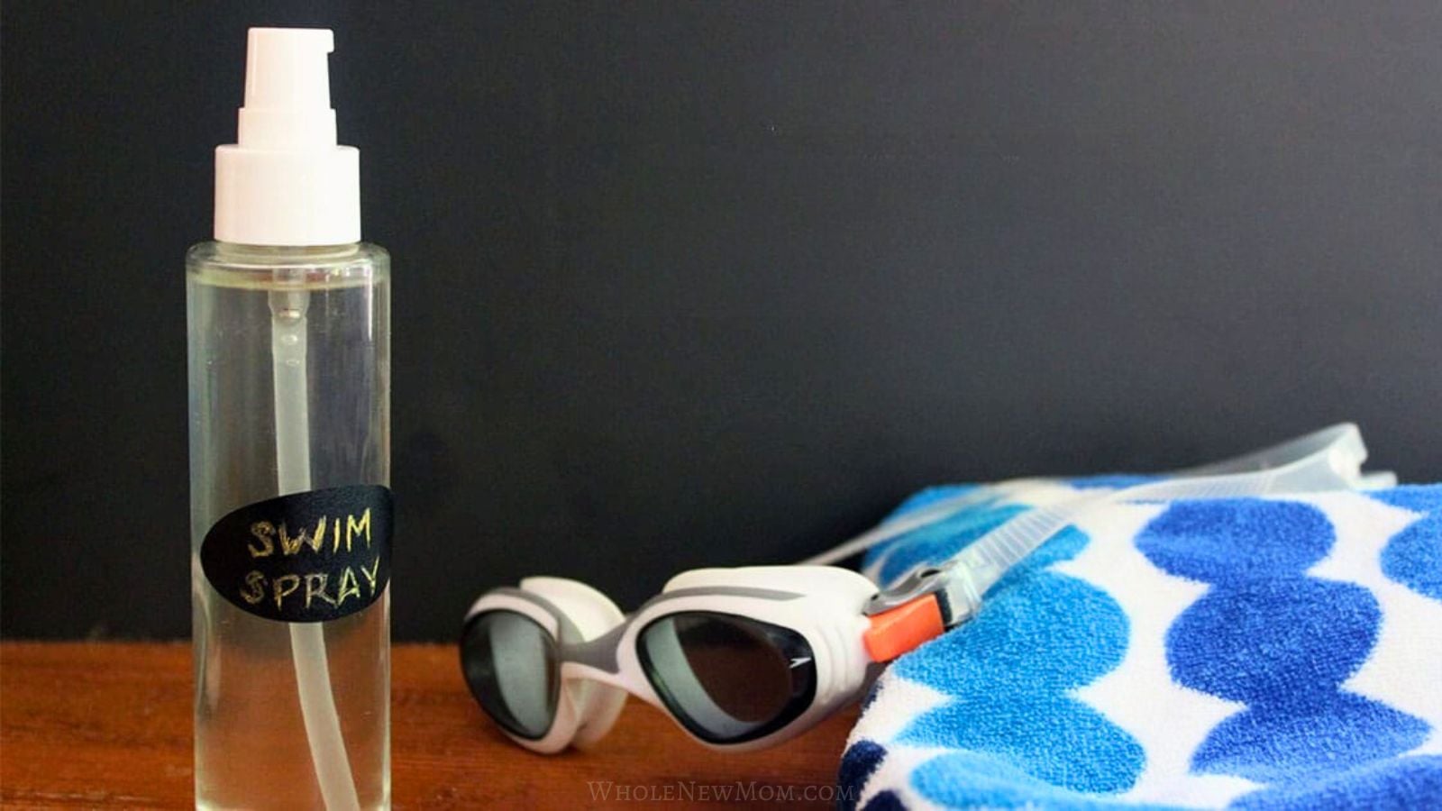 diy swim spray with beach towel and goggles.