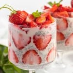 keto strawberry chia pudding in glass dessert cups.