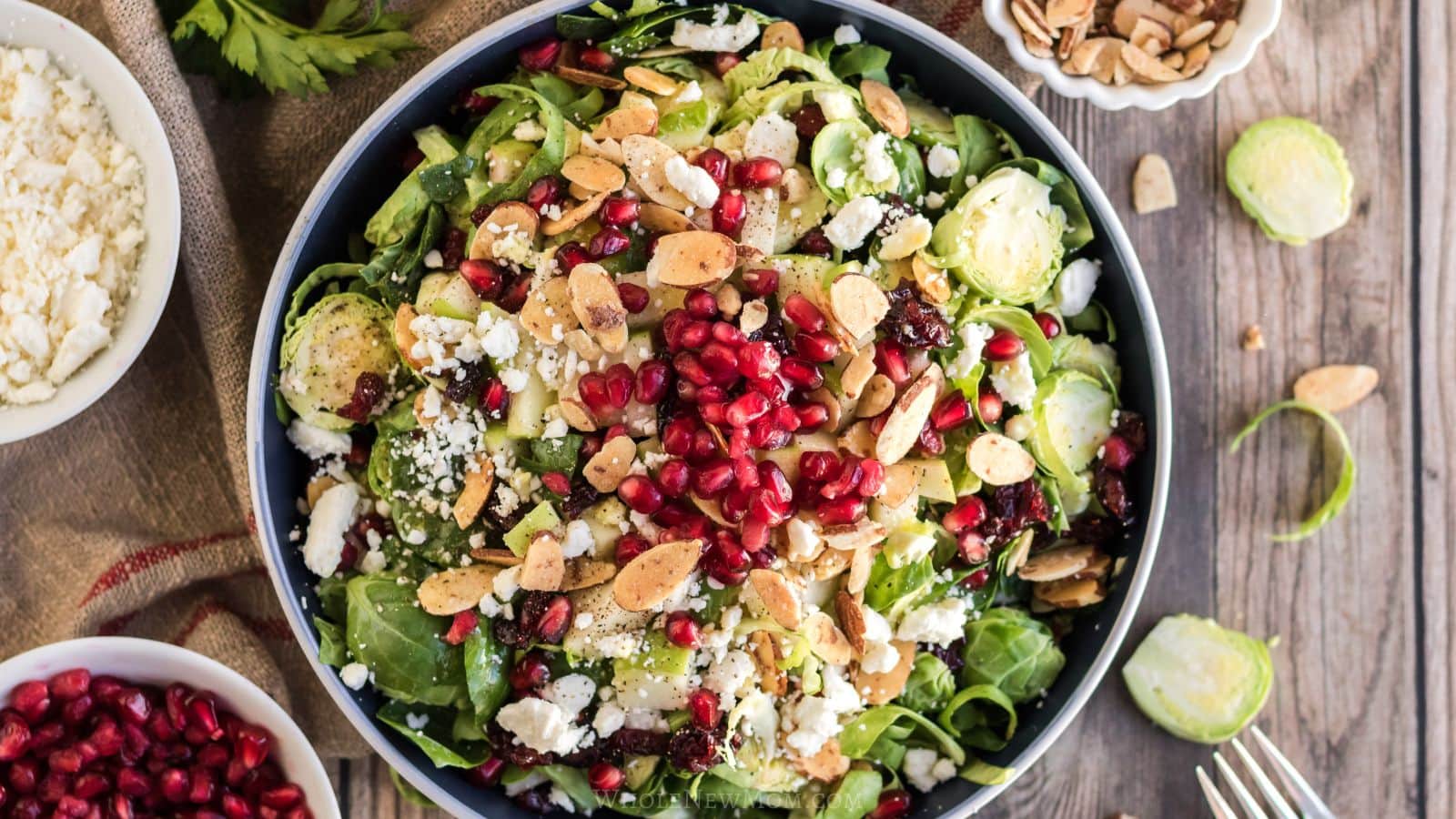 brussels sprout salad with pomegranate and feta.