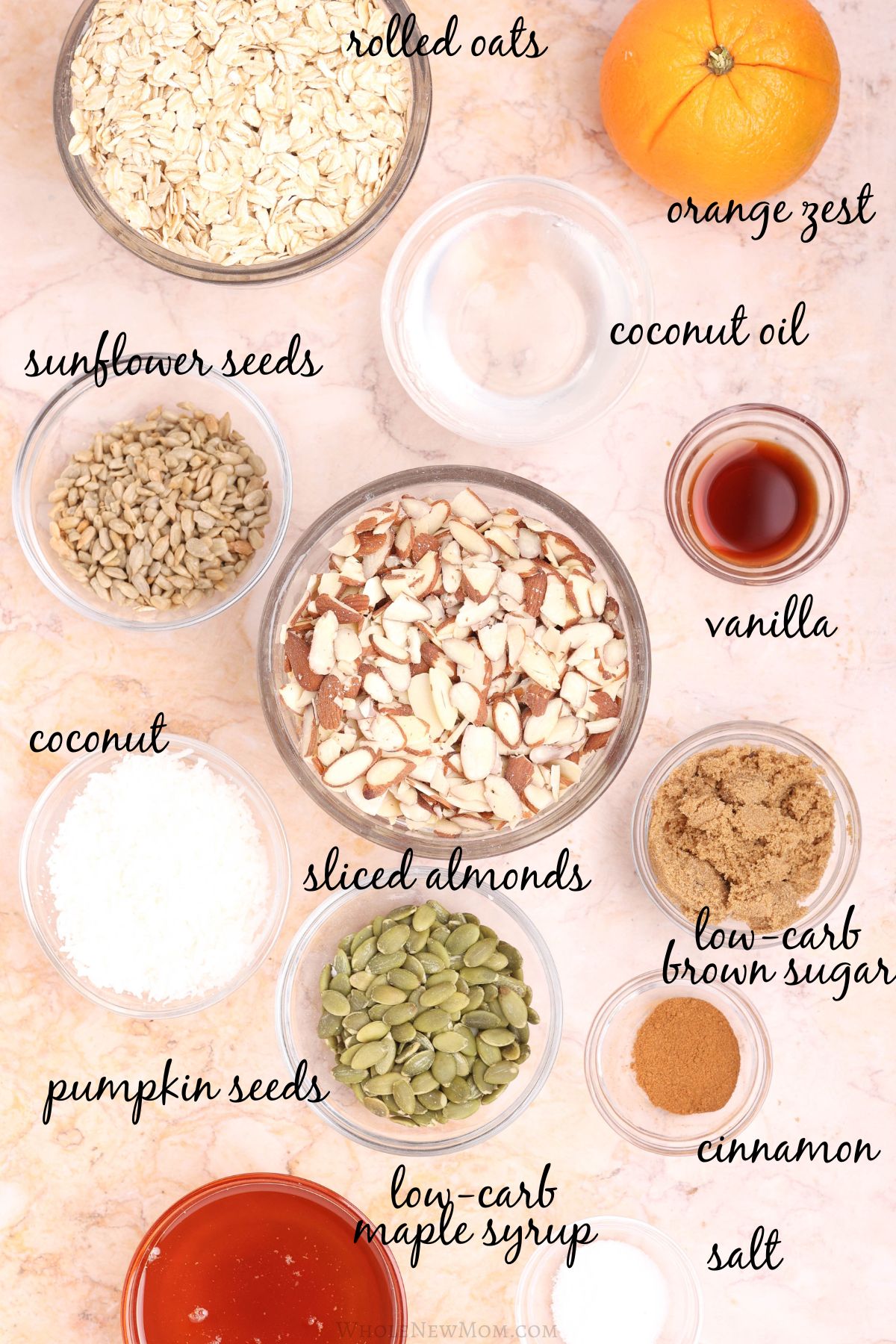 ingredients for sugar-free granola.