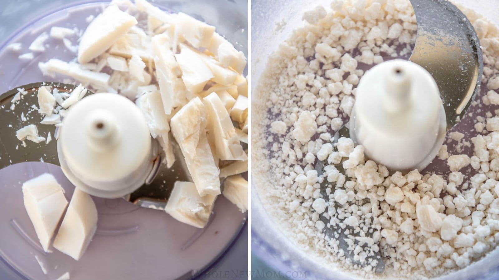grinding castile soap in food processor for non-toxic homemade laundry detergent.