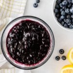 sugar-free blueberry syrup in glass bowl.