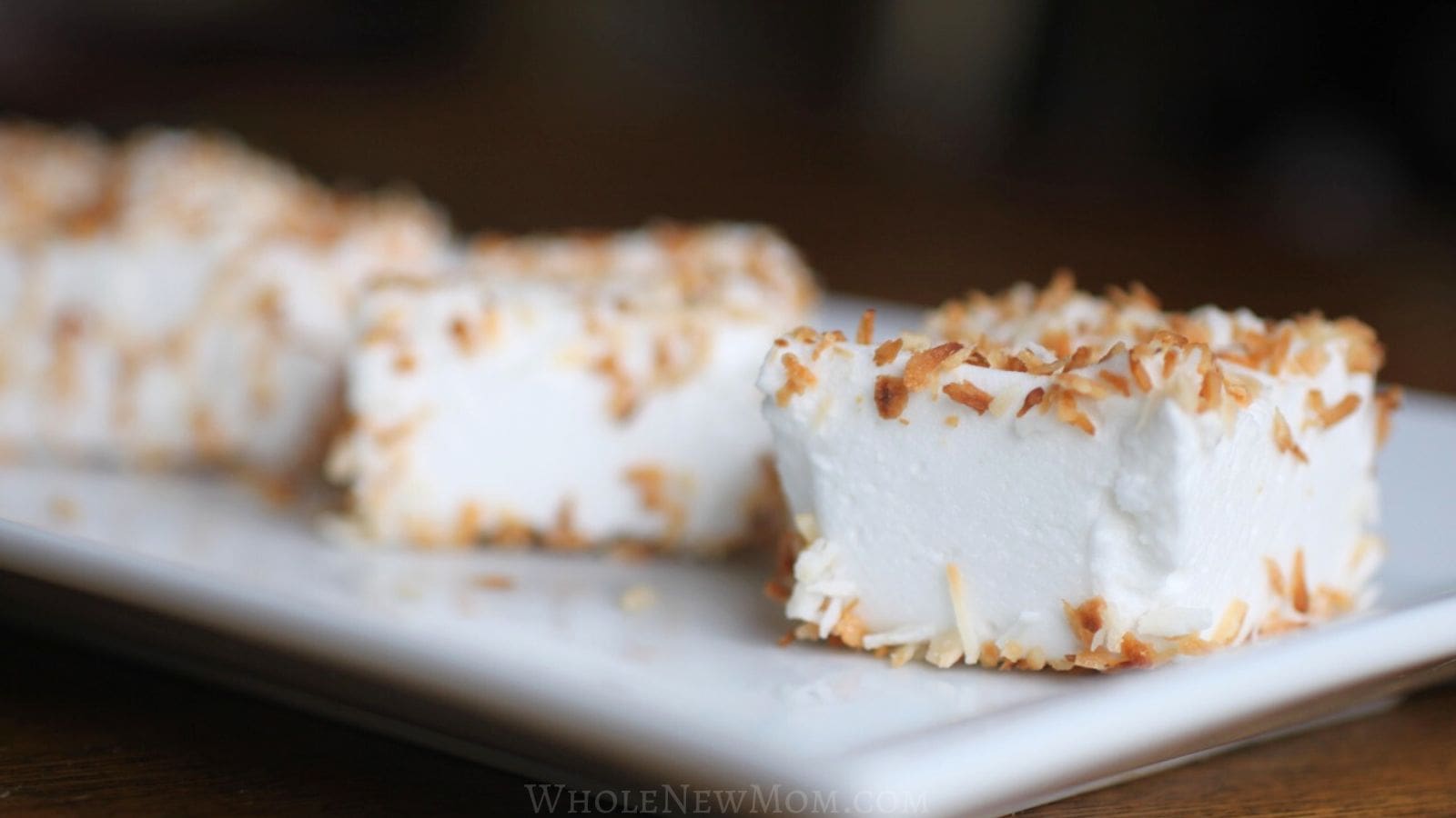 homemade sugar-free marshmallows with coconut topping.