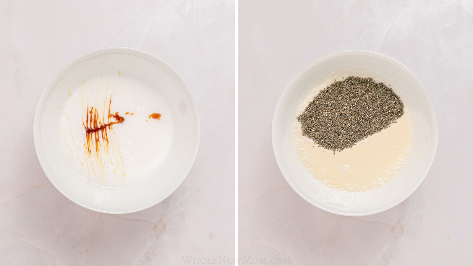 mixing chia seeds with coconut milk and sweetener