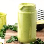 dairy-free avocado dressing in mason jar.