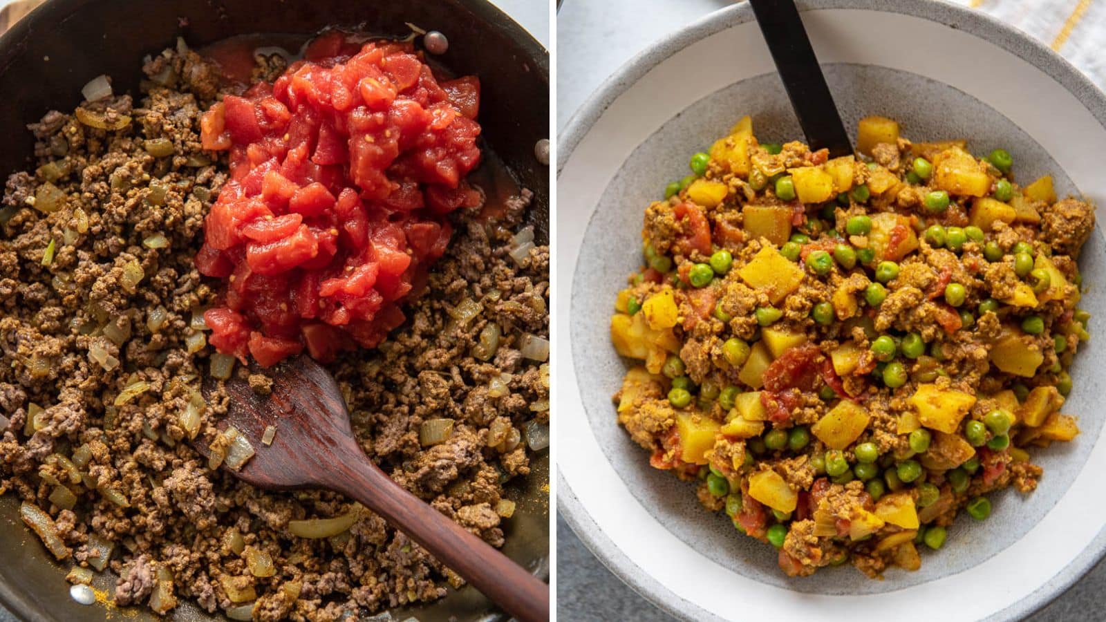 process steps for making ground beef curry/Pakistani keema.