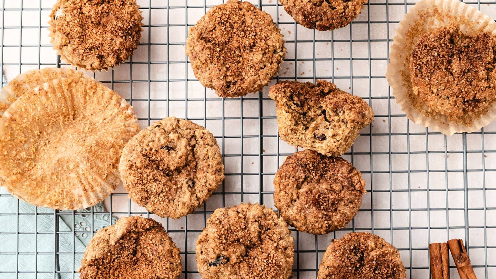 healthy bran muffins on cooling rack.