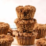stack of healthy bran muffins with applesauce.