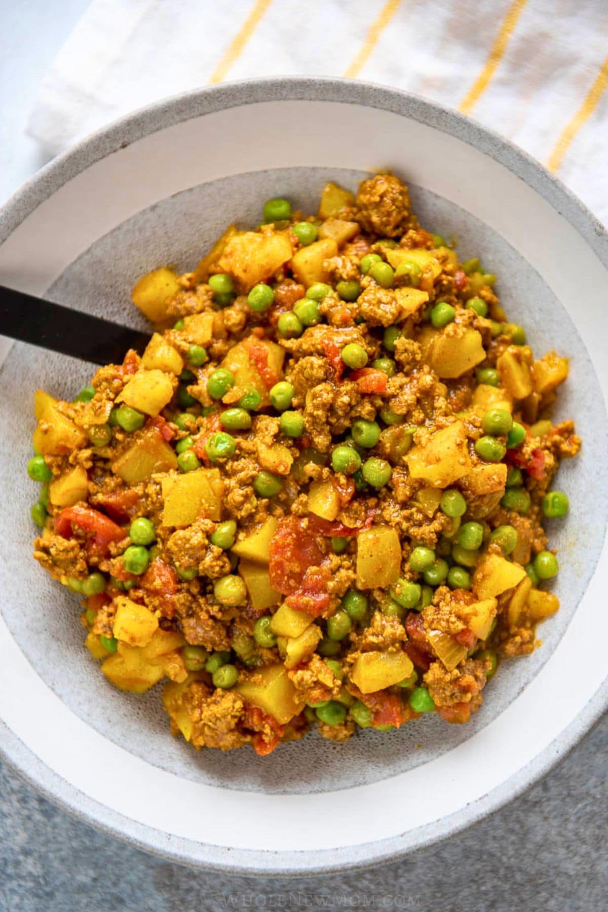 ground beef curry in bowl.