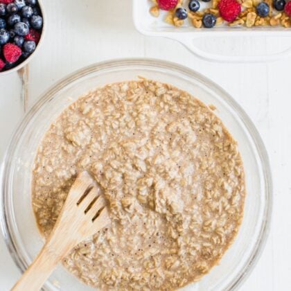 soaking oatmeal in glass bowl.