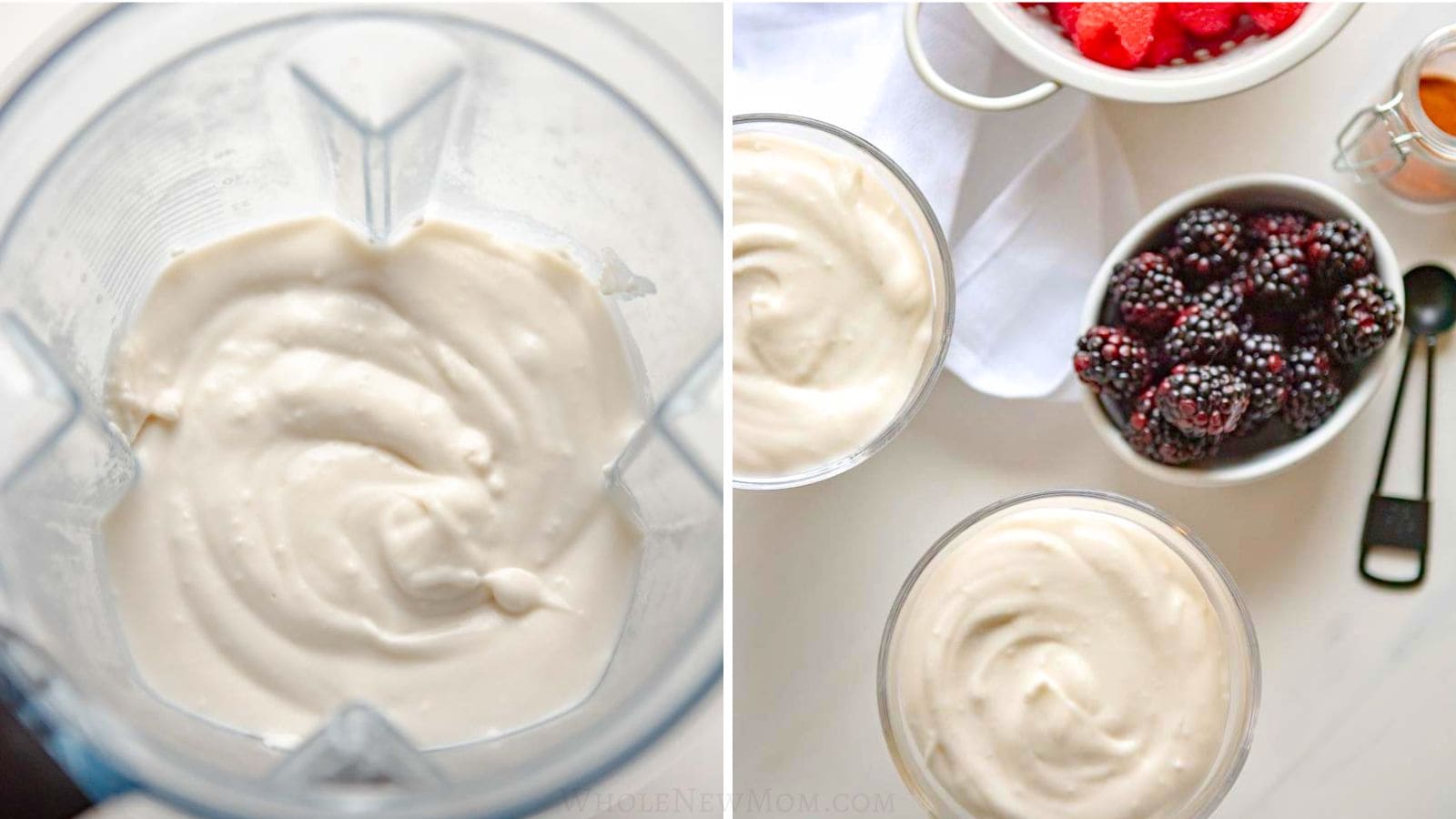 blending coconut pudding until whipped and fluffy and serving in bowls.