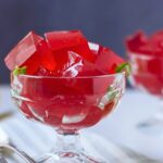 sugar free jello in glass dessert dish.