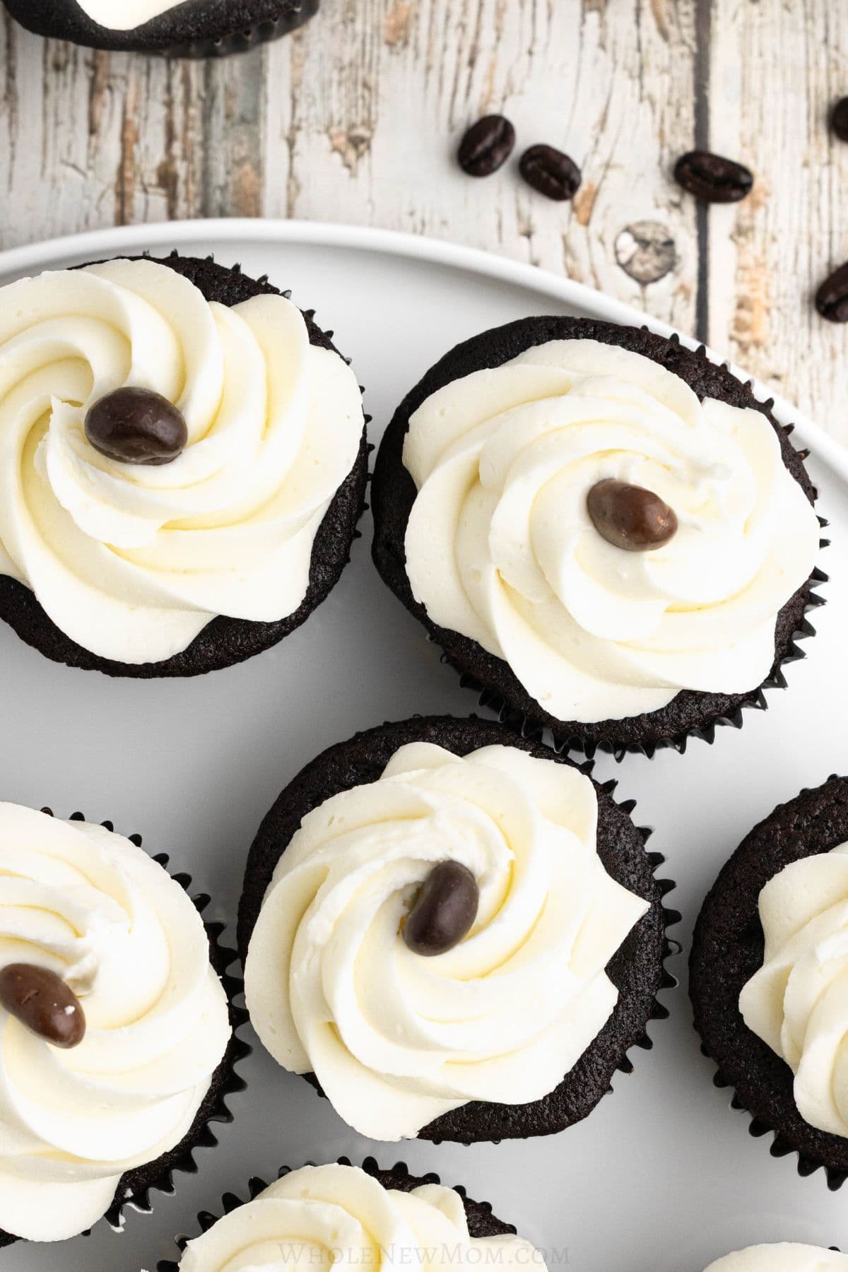 overhead view of gluten free chocolate cupcakes.