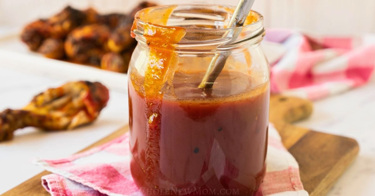 sugar free bbq sauce in glass jar.