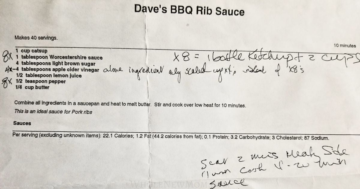 Original recipe card for Dave's BBQ Rib Sauce, the family recipe that inspired this homemade sugar-free BBQ sauce.