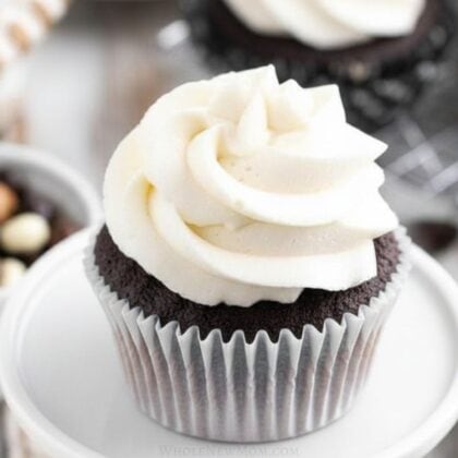 sugar free vanilla buttercream frosting on gluten free chocolate cupcake.