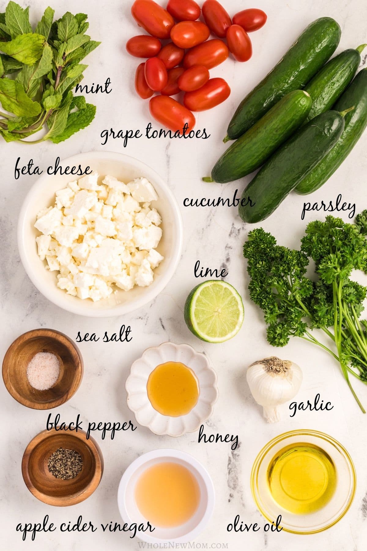 Cucumber salad ingredients.